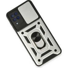 Platin Store Pilatin  Samsung Galaxy A22 Kılıf Pars Lens Yüzüklü Silikon - Gümüş Zeyd