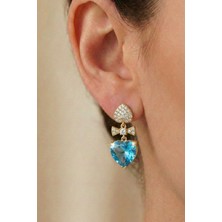 Osha Aksesuar Altın Kaplama Zirkon Taşlı Turkuaz Kalp Figürlü Çivi Küpe