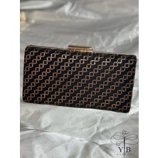 El Yapımı Tel Kırma Abiye Çanta – Siyah Rose Gold (Kare Tül)