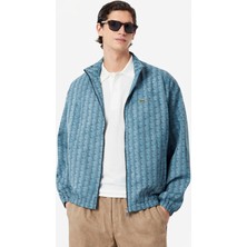 Lacoste Relaxed Fit Monogram Jacket Classic Fit Dik Yaka Logolu Sweatshirt Ceket Mavi
