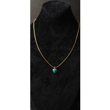 KirLinova Turkuaz Kalp Taşlı Minimal Gold Çelik Kolye -Altın
