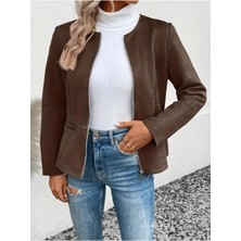 Aymood Kadın Uzun Kollu Yuvarlak Yaka Önden Fermuarlı Süet Ceket