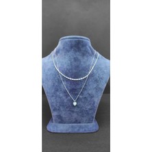 KirLinova Çift Zincirli Kalp Uçlu Gümüş Ton Kolye -Gümüş