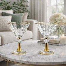 Hubart Regalia 2’li Set Lüks Gold Ayaklı Şeffaf Tatlı, Dondurma & Kokteyl Sunum Kadehi