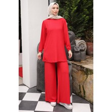 İmaj Butik Kırmızı Bürümcük Tunik Pantolonlu Takım