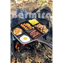 Granit Kamp Tava Döküm 5 Gözlü Siyah Tava Yanmaz Yapışmaz Tava 5 Bölmeli 38X32 cm