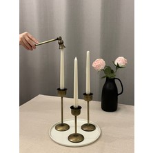 Pirinç Kaplamalı Bloom Set 3'lü Şamdan & Dekoratif Mum Söndürücü Obje