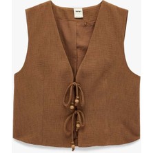 Koton V Yaka Crop Kahverengi Kadın Yelek 6SAK20022PW