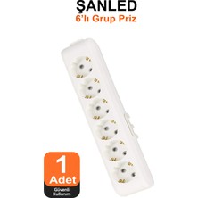 ŞANLED Grup Priz Topraklı 6'lı Beyaz Çoklu Askılı Priz 1 Adet