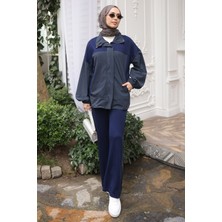 İmaj Butik Lacivert Paraşüt Garnili Swaet Hırka Pantolonlu Takım