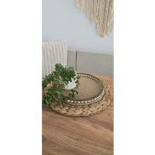 Muja Dec El Yapımı Doğal Ahşap Boncuklu – 25 cm Makyaj-Banyo Düzenleyici-Sunum Tepsisi