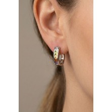 Osha Aksesuar Gümüş Kaplama Çok Renkli Zirkon Taşlı Halka Küpe