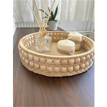 Muja Dec El Yapımı Doğal Ahşap Boncuklu – 25 cm Makyaj-Banyo Düzenleyici-Sunum Tepsisi