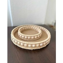 Muja Dec El Yapımı Doğal Ahşap Boncuklu – 25 cm Makyaj-Banyo Düzenleyici-Sunum Tepsisi