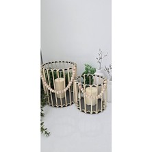 Muja Dec Doğal El Işçiliği Bambu Fener Sepet,mumluk,saksı 2li 25VE15CM