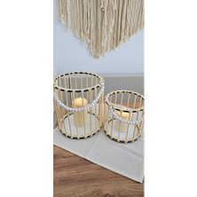 Muja Dec Doğal El Işçiliği Bambu Fener Sepet,mumluk,saksı 2li 25VE15CM