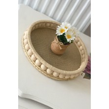 Muja Dec El Yapımı Doğal Ahşap Boncuklu – 25 cm Makyaj-Banyo Düzenleyici-Sunum Tepsisi