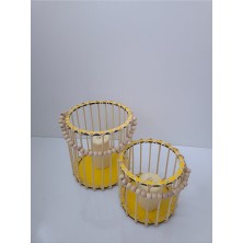 Muja Dec Doğal El Işçiliği Bambu Fener Sepet,mumluk,saksı 2li 25VE15CM