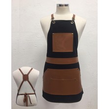 Siyah Deri Detaylı Antik Boydan Iş Önlüğü