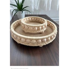 Muja Dec El Yapımı Doğal Ahşap Boncuklu – 25 cm Makyaj-Banyo Düzenleyici-Sunum Tepsisi