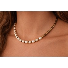 GADjewellery Doğal Inci ve Bronz Detaylı El Yapımı Kadın Kolye – Zamansız & Minimal Tasarım
