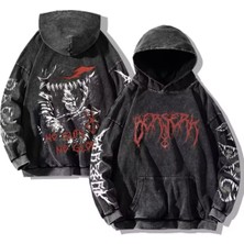Harmony Factory Anime Berserk No Guts No Glory Yıkamalı Kumaş Kapüşonlu Unisex Sweatshirt