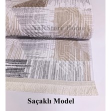 NarStore Home Dinar Saçaklı Gri Kahve Kaymaz Taban Yıkanabilir Kesme Yolluk Halı Modern Desen