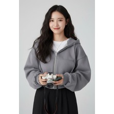 Harmony Factory Füme Kapüşonlu Crop Hırka