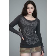 Harmony Factory Füme Uzun Kollu Crop Bluz