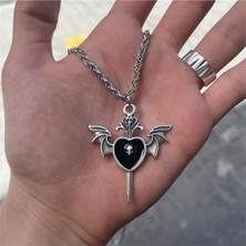 Harmony Factory Wings And Sword Siyah Kalp Kolye