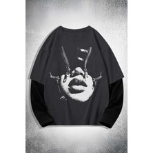 Harmony Factory Füme Women Portre Siyah Kollu Ince Gotik Unisex Sweatshirt
