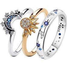 Harmony Factory Güneş - Ay - Yıldız Üçlü Işlemeli Ayarlanabilir Yüzük