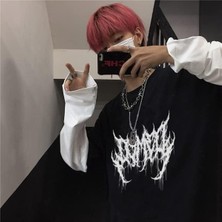 Harmony Factory Siyah Harajuku Gotik Atrocity Beyaz Kollu Unisex T-Shirt