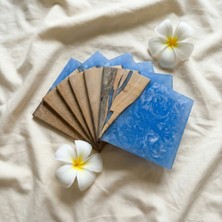 Ceviz & Turkuaz Epoksi Bardak Altlığı Seti 6’lı, El Yapımı Ceviz Ahşap, 12X12 Cm, Modern & Şık Tasarım