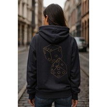 Harmony Factory Oversize Füme, Gold Zar Nakışlı Fermuarlı Kapüşonlu Sweat Hırka