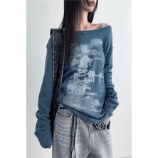 Harmony Factory Indigo Vintage Lost Omuz Dekolteli Sweatshirt
