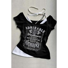 Harmony Factory Siyah Admirable Madonna Yaka Ek Askılı Gotik Y2K Kısa Kollu Full Body Crop