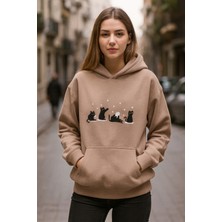 Harmony Factory Oversize Hoodie Siyah Kedi Nakışlı Yumuşak Dokulu Sokak Stili