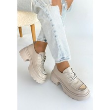 Roof Atelier Kadın Bej Rugan Dolgu Topuk Loafer Ayakkabı - Kiya