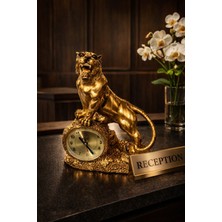 Home Dekor Hediye Dekoratif Obje Bronz Renk Antik Tasarım Kaplan Figürlü Ofis ve Ev Hediyesi Masa saati aksesuarı 23CM