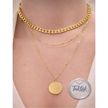 Taktak Altın Renk Gold Katlı Zincir Kolye 3lü