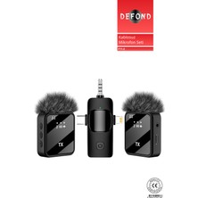 Defond Ikili Kablosuz Yaka Mikrofonu Type C Android iPhone Uyumlu Canlı Yayın Ses Video Mikrofonu