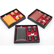 Alem Paslanmaz Çelik 4 Shot Bardaklı Derili Matara Seti ALK2672