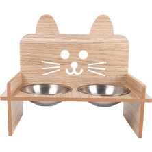 Delixa Gobypet Always The Best Mama Kabı, Ahşap ve Metal Çift Hazneli Kedi Mama ve Su Kabı, Köpek Mama Kabı