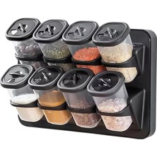 Delixa 8'li Duvara Asmalı Baharatlık Seti - Tezgah Üstü Stantlı, Yapışkanlı ve 360 Derece Döner Kapaklı Pla