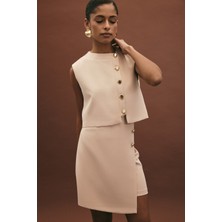 Sateen Lucy Mini Etek - Bej