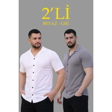 Pazarcan Erkek Waffle Dokuma Açık Yakalı Düğmeli Regular Kalıp 2’li Gömlek Seti - Beyaz - Gri