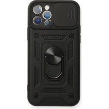 Alem Iphone 12 Pro Kılıf Pars Lens Yüzüklü Silikon - Siyah