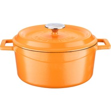 Delixa Metal Spring Serisi - Döküm Tencere, Yuvarlak, 24 Cm, Mat Emaye, Parlak Siyah Taban, Turuncu