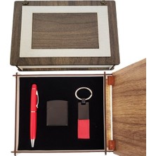 Luord-Store Özel Ahşap Kutulu Kırmızı Kalem Anahtarlık ve Çakmak Set